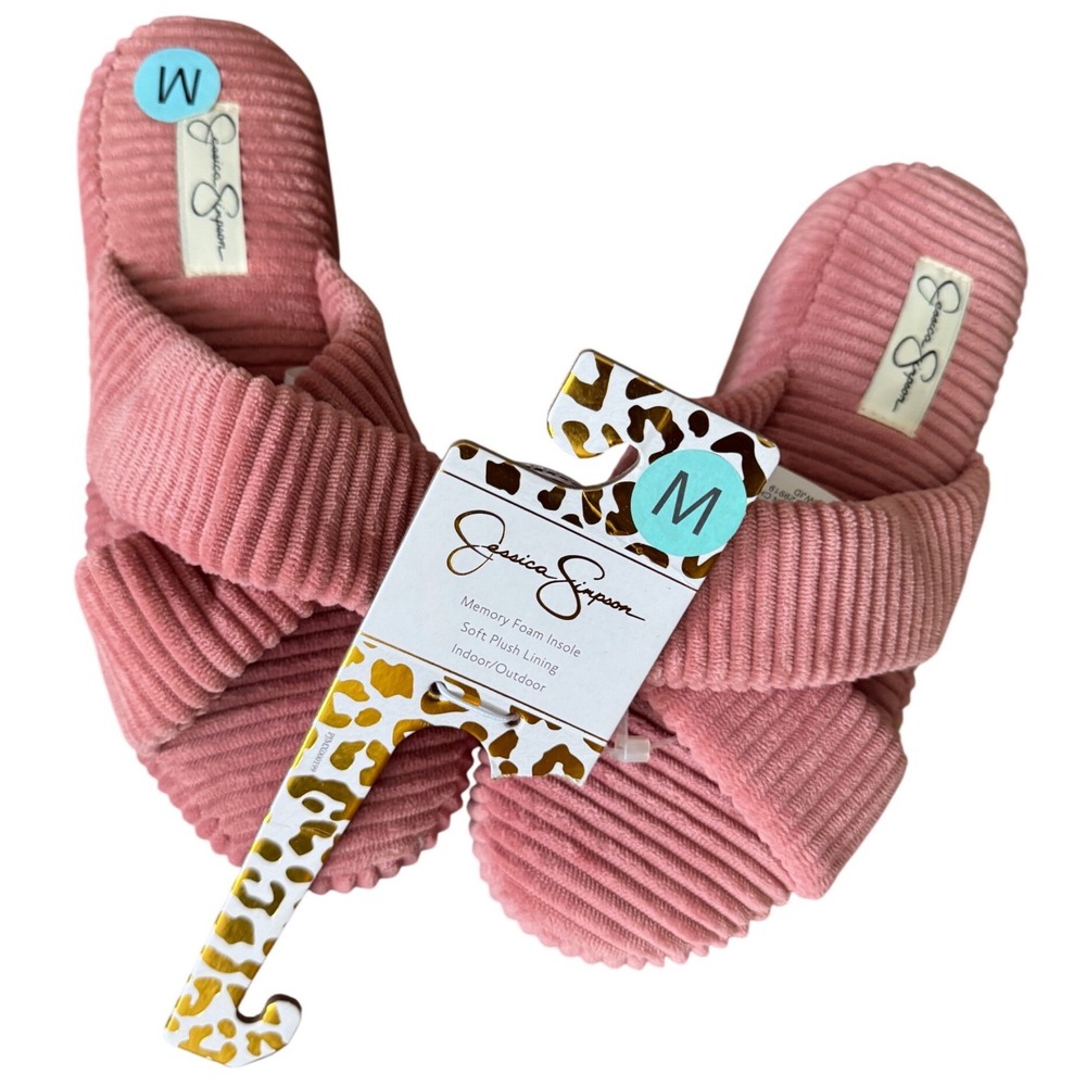 Jessica Simpson Women's Ribbed Cross Band Slide Platform Slipper Blush Pink M